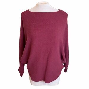 Kerisma Womens Ribbed Batwing Dolman Sweater Boat Neck Berry Wine Red OS